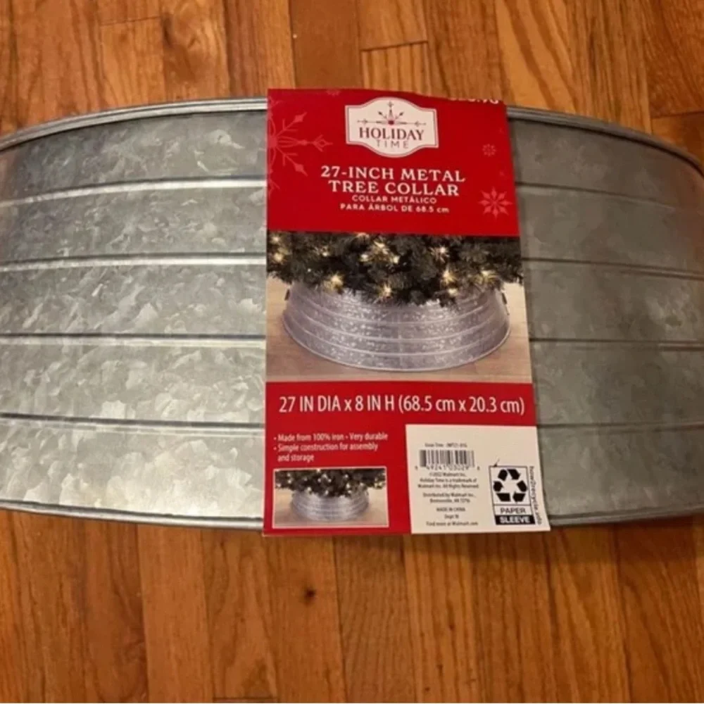 New Holiday Time Silver Metal Tree Collar 27” - Picture 2 of 5